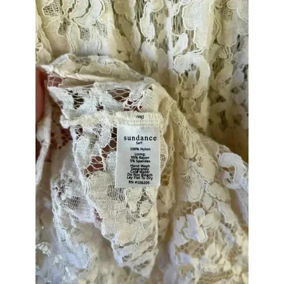 Sundance Victoria Ivory Lace Babydoll Dress Small Empire Waist High Neck Boho - Picture 4 of 9
